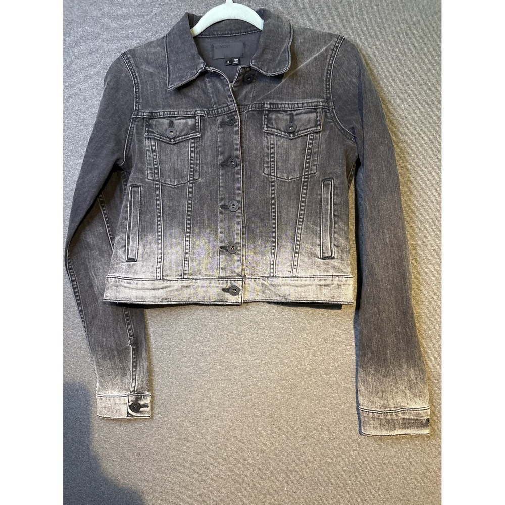 Vince‎ Womens Cropped Ombre Denim Trucker Jacket Black Grey Dip Dye Size S